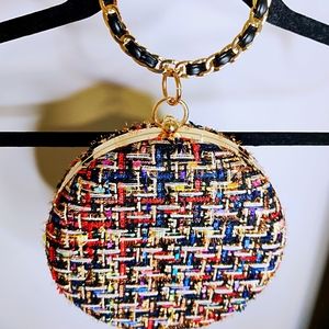 🆕NWT Alessia Multicolor Tweed Round Crossbody Bag with Chain